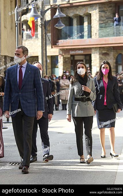 King Felipe VI of Spain, Queen Letizia of Spain visit Casa d'Areny-Plandolit during 2 day State visit to Principality of Andorra on March 26, 2021 in Ordino