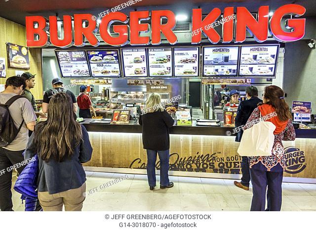 Argentina, Buenos Aires, Galerias Pacifico mall, inside, shopping, food court, Burger King, American hamburger restaurant, counter, fast food, line, Hispanic