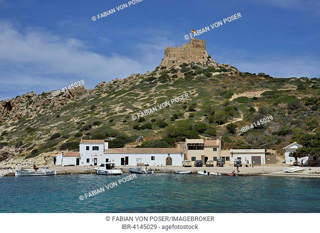 Harbour and Castle of Cabrera, Parque Nacional de Cabrera, Cabrera National Park, Cabrera Archipelago, Majorca, Balearic Islands, Spain