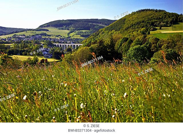beautiful spring landscape with the viaduct in Willingen, Germany, Hesse, Willingen