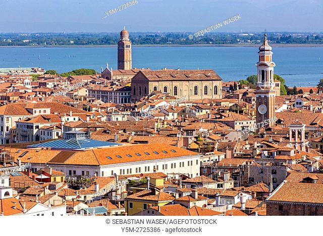 Venice, aerial view from the Campanile di San Marco, Venice, Veneto, Italy, Europe