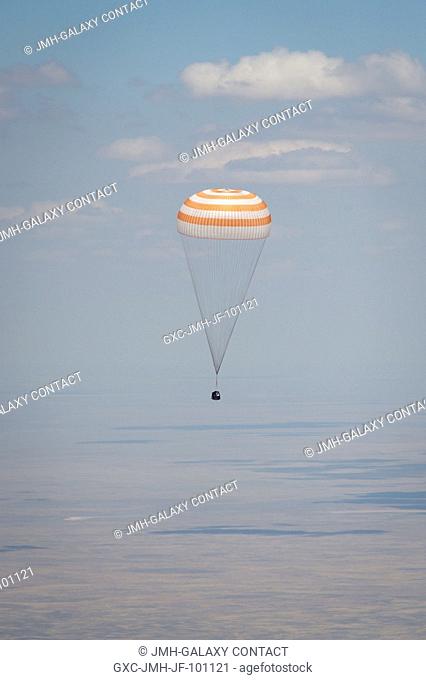 The Soyuz TMA-03M spacecraft is seen as it lands with Expedition 31 Commander Oleg Kononenko of Russia and Flight Engineers Don Pettit of NASA and Andre Kuipers...