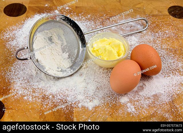 Baking in the kitchen, Home related eggs, butter and flour