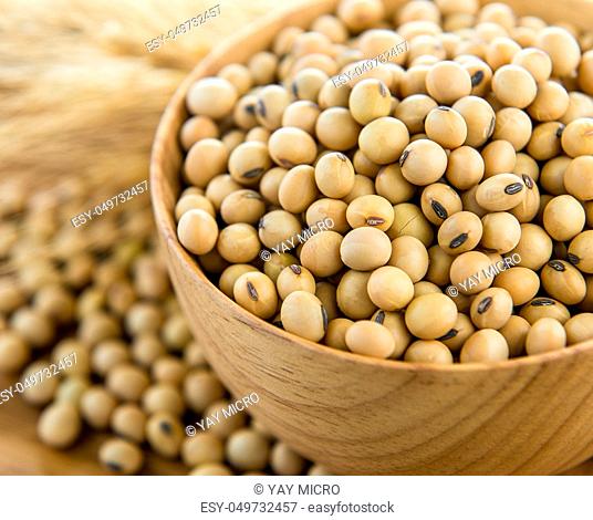 Soy beans in wood bowl