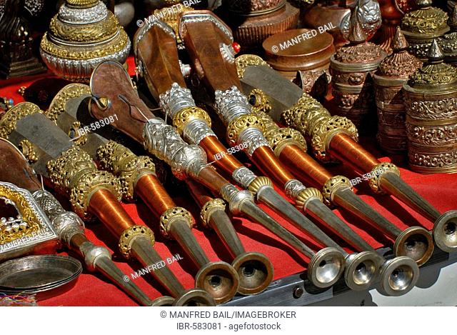 Souvenirs, little trumpets, Barkor market, Lhasa, Tibet
