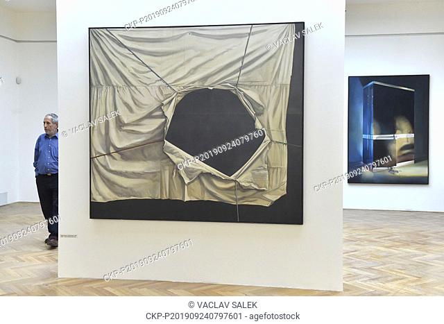 Czech Horizon /1979), center, piece by Czech artist Theodor Pistek, is seen during his exhibition named ANGELUS, in Brno, Czech Republic, on September 24, 2019