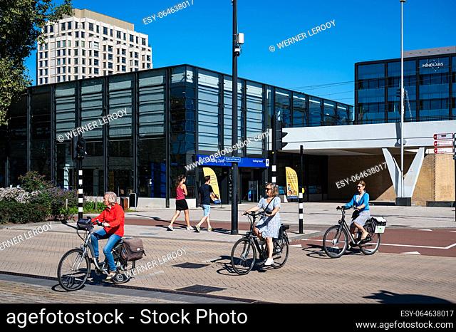 Tilburg, North Brabant, The Netherlands, September 8, 2023 - People cycling at the central railway station