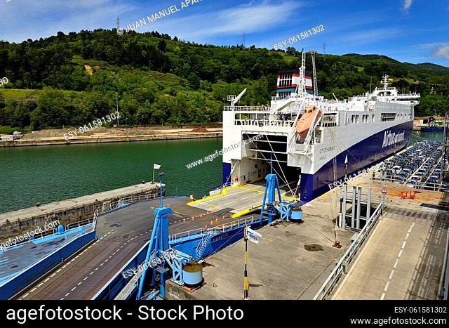Auto Transporter Boat in the Port of Pasajes, Guipuzkoa, Basque Country, Euskadi, Spain, Europe