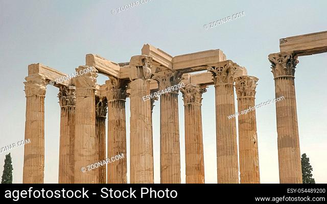 shot of the columns of the temple of zeus in athens, greece