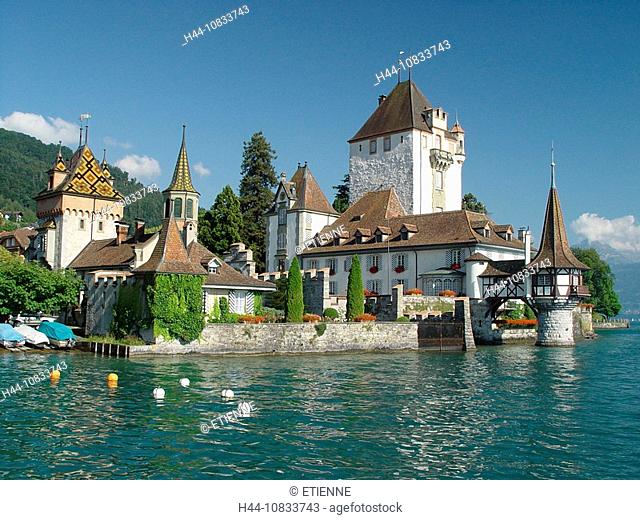 Switzerland, Europe, Oberhofen, castle, Bernese Oberland, Canton Bern, Berne, alps, mountains, Lake Thun, lakeshore, s