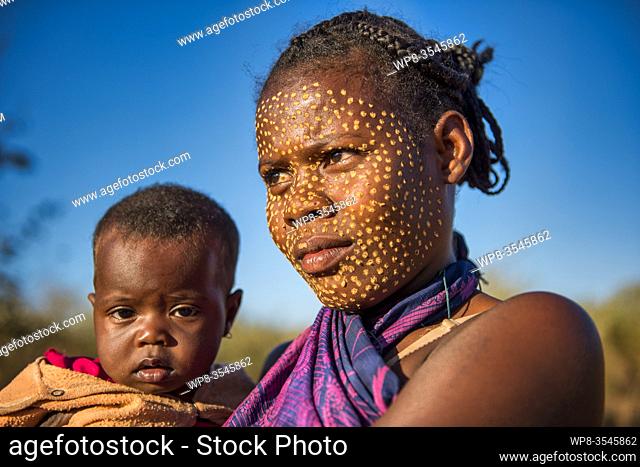 Malagasy mother of ethnic Sakalava with her son. Morondava, Madagascar