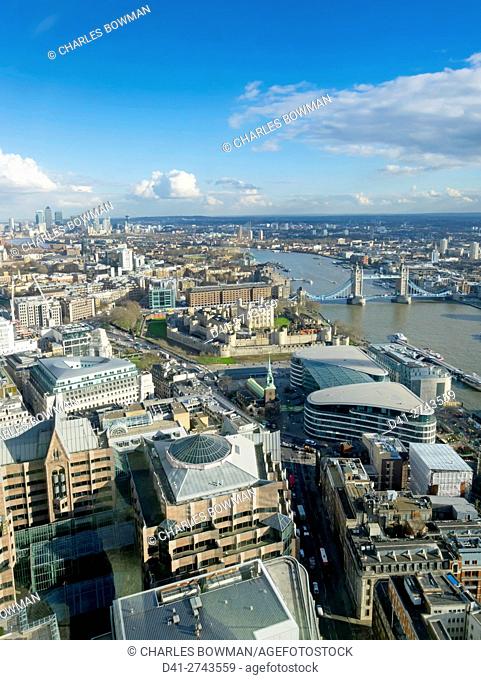 europe, UK, England, London, aerial skyline Tower Bridge