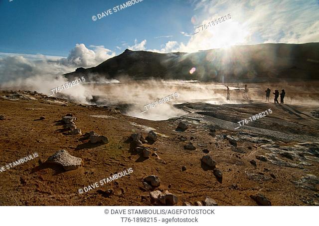 smoking fumaroles at the geothermal area of Hverir near Lake Myvatn, Iceland