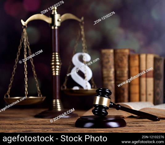 Law wooden gavel barrister, justice concept, legal system