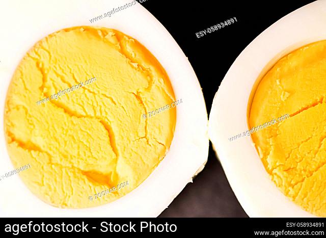 Hard-boiled eggs, dairy food closeup