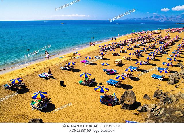 Playa Grande beach in Puerto del Carmen. Lanzarote island, Canary Islands, Spain