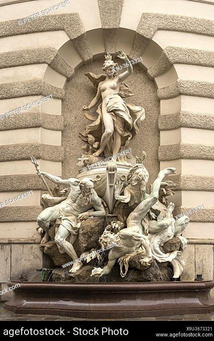 Brunnen Skulptur Macht zur See, Michaelertrakt der Hofburg in Wien, Österreich, Europa | Fountain sculpture, Macht zur See - Power at the sea, St