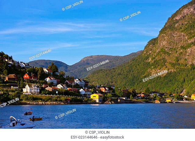 Town Sogndal and fjord - Norway
