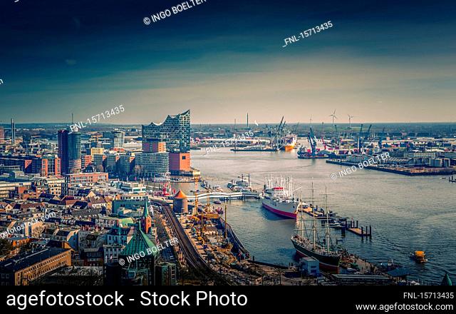 Hamburg harbour and Elbphilharmonie, Hamburg, Germany, Europe