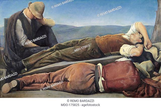 The Rest of the Quarrymen, by Baccio Maria Bacci, 1925, 20th Century, oil on canvas, cm 100 x 166. Italy, Tuscany, Florence, Palazzo Pitti
