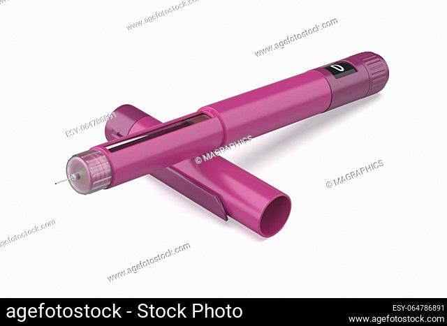 Purple insulin injector pen on white background