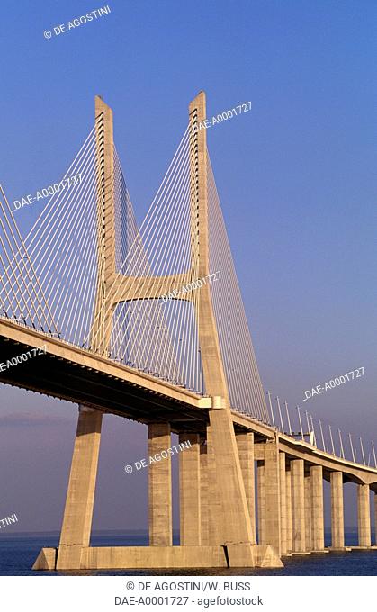 Vasco da Gama Bridge over the Tagus river, 1998, connecting Montijo and Sacavem, Lisbon. Portugal, 20th century