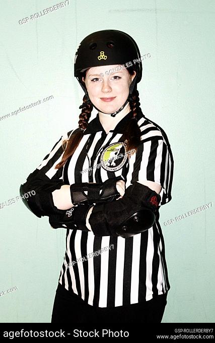 A Roller Derby referee in her striped shirt. Roller Derby is a contact sport which is played by more than 1200 amateur leagues worldwide and is dominated by...