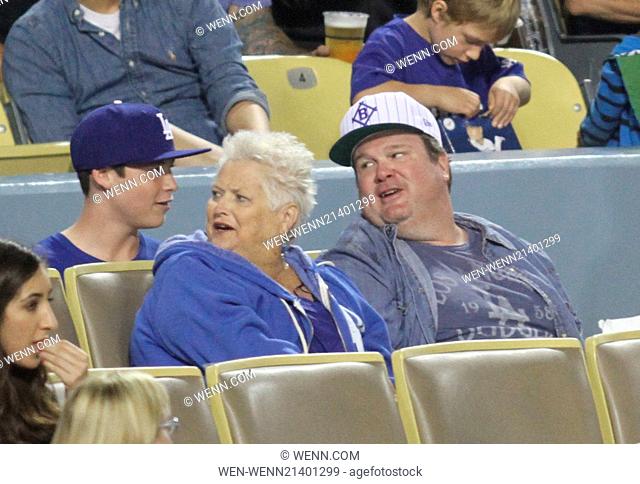 Celebrities watch the Los Angeles Dodgers v Cincinnati Reds baseball game at Dodger Stadium. The Dodgers defeated the Reds by a final score of 6-3