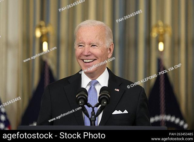 United States President Joe Biden makes remarks following the US House passage of H R 3684, the Bipartisan Infrastructure Bill and the rule that will allow the...