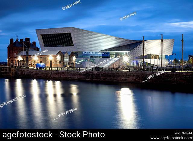 Albert Dock and Museum of Liverpool at night, Liverpool, Merseyside, England, United Kingdom, Europe