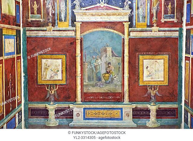 Roman fresco wall decorations of Bedroom B of the Villa Farnesia, Rome. Museo Nazionale Romano ( National Roman Museum), Rome, Italy.