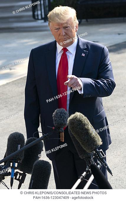 United States President Donald J. Trump speaks to the media at the White House in Washington, DC August 7, 2019 before departing to visit El Paso