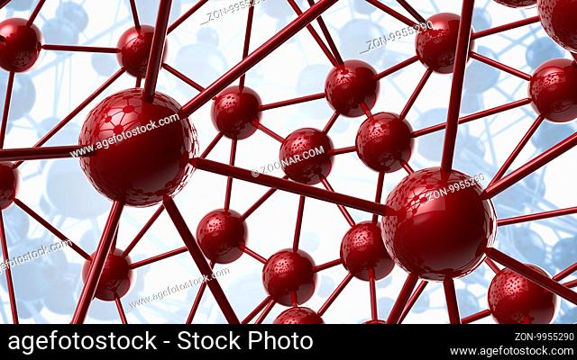 blue and red Molecular geometric chaos abstract structure. Science technology network connection hi-tech background 3d rendering illustration
