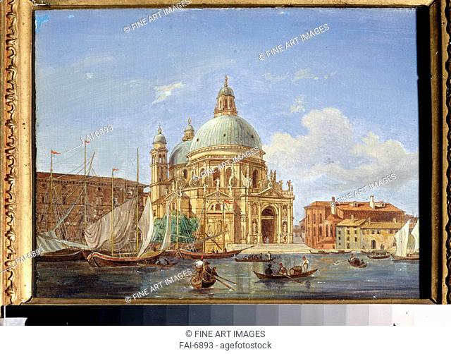 Views of Venice. The Santa Maria della Salute Church. Adam, Jean-Victor Vincent (1801-1867). Oil on wood. French Painting of 19th cen