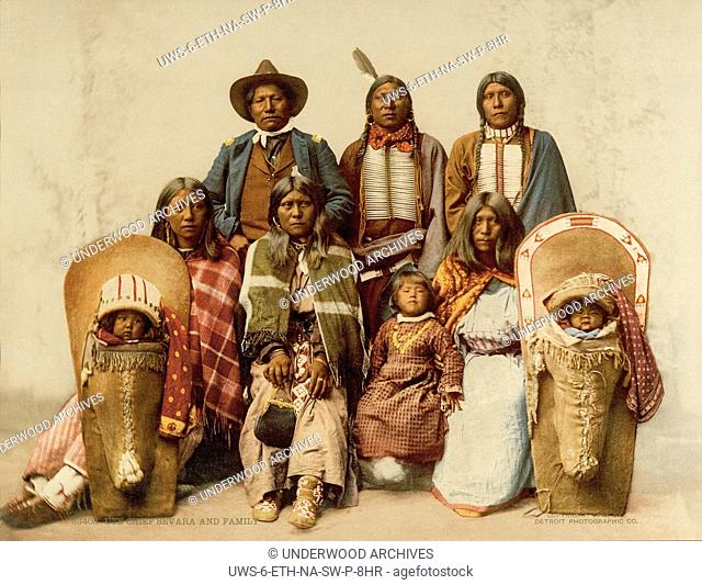 Utah/Colorado Plateau: 1899.A photochrome of the Ute Chief Sevara and his family