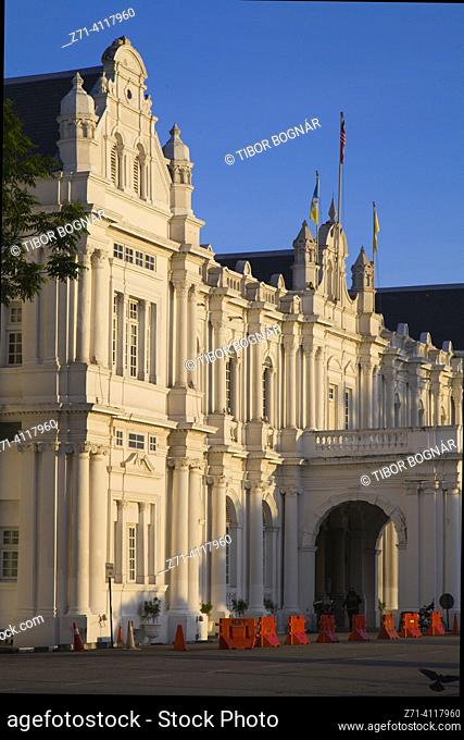 Malaysia, Penang, Georgetown, City Hall. The City Hall of Georgetown, Penang, Malaysia, is located at the intersection of Lebuh Light and Lebuh Pantai