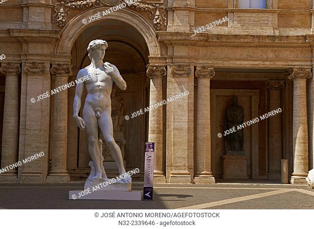 Palazzo dei Conservatori, Courtyard , Statue of David by Michelangelo, Capitoline Museum. Rome. Lazio, Italy
