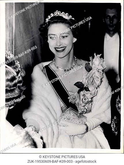 Jun. 09, 1953 - A Night At The Opera. Princess Margaret Arrives: H.M. The Queen, with the Duke of Edinburgh, Princess Margaret