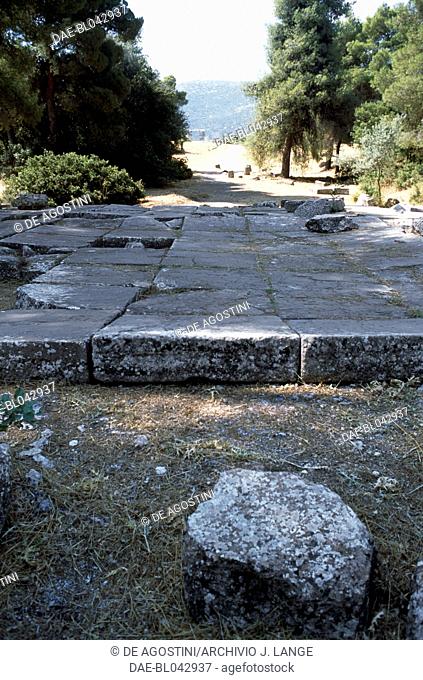 Propylaea of the sanctuary of Asclepius, Epidaurus (UNESCO World Heritage List, 1988), Peloponnese, Greece. Hellenistic civilisation, 3rd century BC