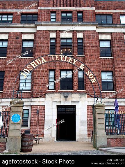 leeds, west yorkshire - 17 June 2021: sign above the entrance to the tetley gallery in leeds a historic former brewery headquarters building
