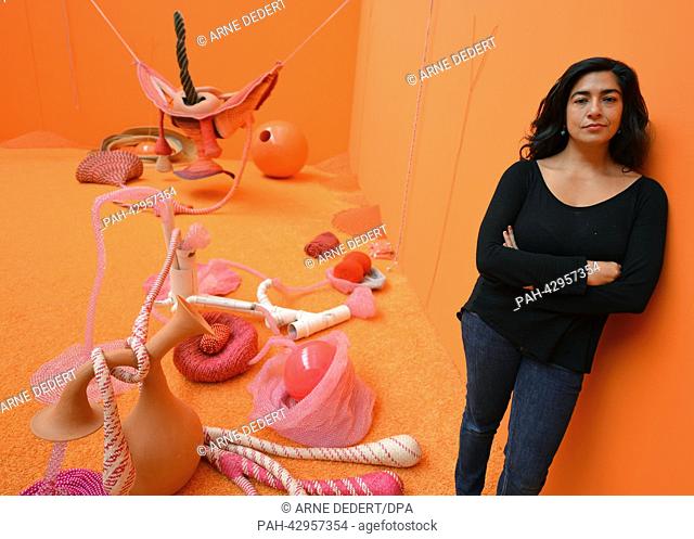 Brazilian artist Maria Nepomuceno arranges her installation 'Magmatic (2013)' at Schirn Kunsthalle in Frankfurt Main, Germany, 27 September 2013