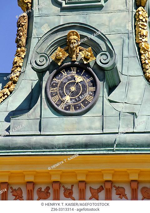 Clock on Wilanow Palace, Warsaw, Poland