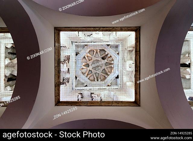 Toledo, Spain - December 6, 2019: Interior view of the vaults of Mosque of Cristo de la Luz
