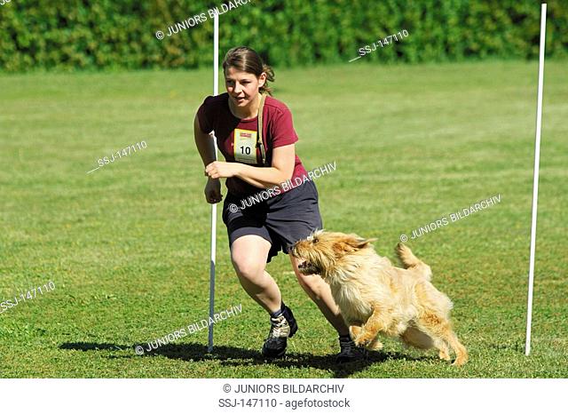 agility: hybrid dog and woman - running / restrictions: Tierratgeber-Bücher / animal guidebooks