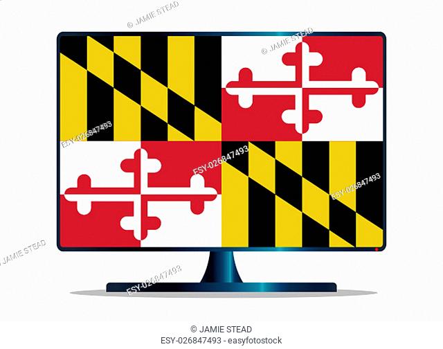A TV or computer screen with the Maryland state flag