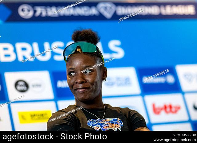 Jamaica's Shericka Jackson pictured during a press conference ahead of the Memorial Van Damme athletics event in Brussels, Thursday 07 September 2023