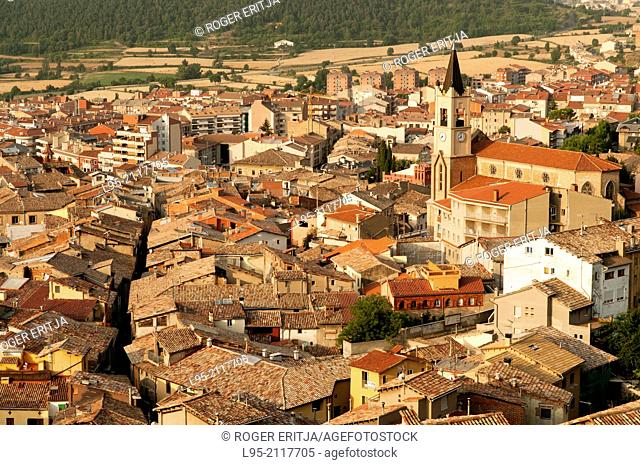 Aerial view of the traditional town of Berga at sunrise