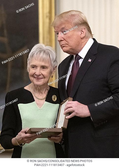 United States President Donald J. Trump presents the Presidential Medal of Freedom to Maureen Scalia, who is accepting the award for her late husband Associate...