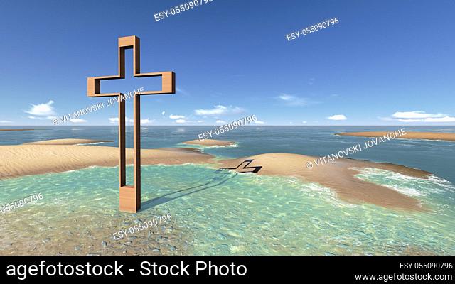 cross in water with shadow mad ein 3d software