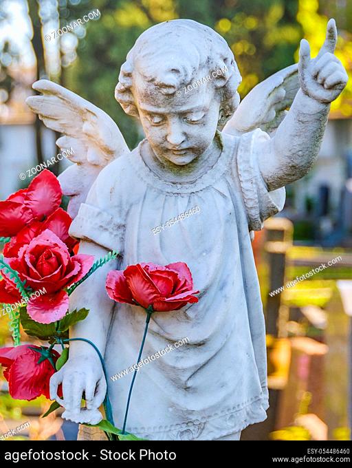 Angle sculpture at small cemetery, montevideo city, uruguay